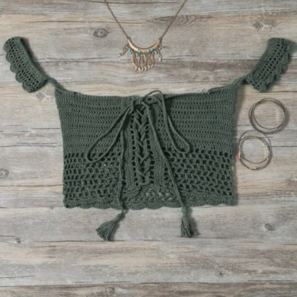 ZAFUL GREEN CROCHET CROP
